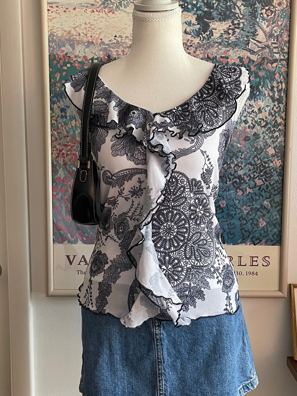 Moa Moa Paisley Ruffle Lace Print Top Womens Medium Whimsigoth Coquette Y2K